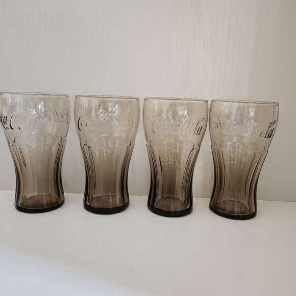 Vintage Set of Four Coca Cola Brown Glasses Coke Tumblers Mc Donald's Collector - Picture 3 of 8